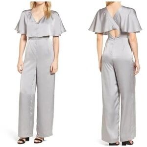 Line & Dot Women's Pas Silver Wide Leg cross-back Jumpsuit NWT